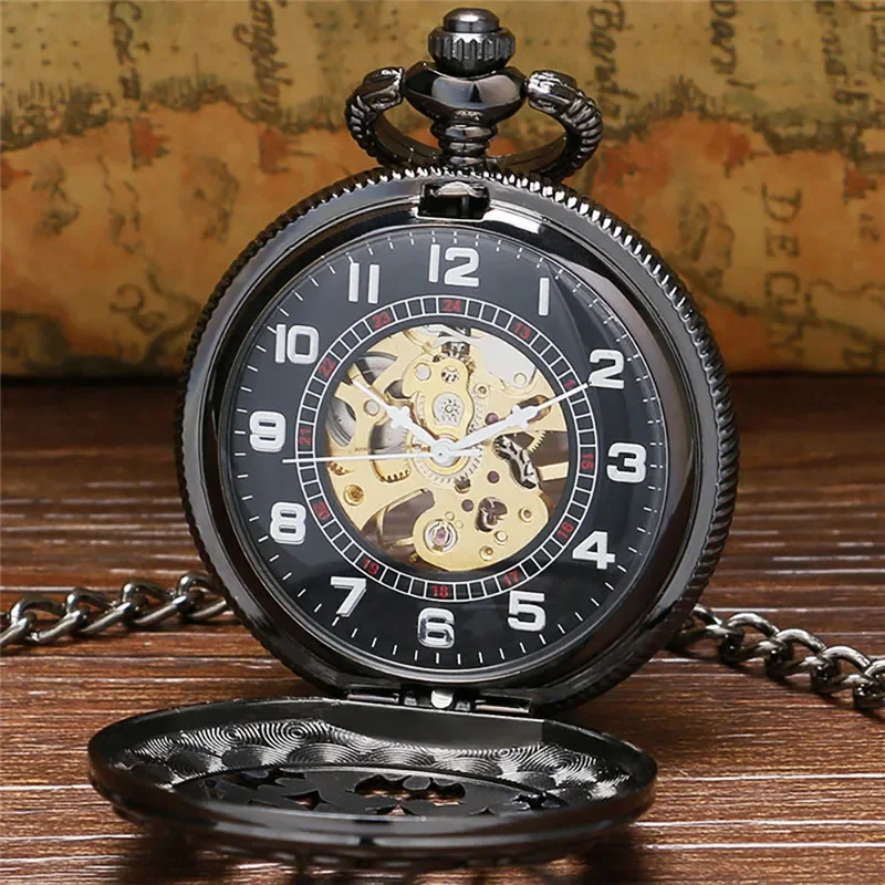 Steampunk Golden DAD Design Pocket Watch Men's Handwinding Mechanical Watches Skeleton Clock Pendant Chain Timepiece Gift