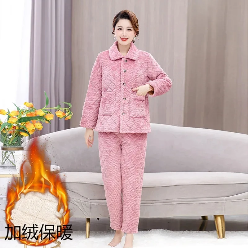 Women Pajamas Set Flannel Winter Sleepwear Kawaii Female Nightwear Pyjamas Warm Thick Coral Velvet Long Sleeve Home Pijamas Set