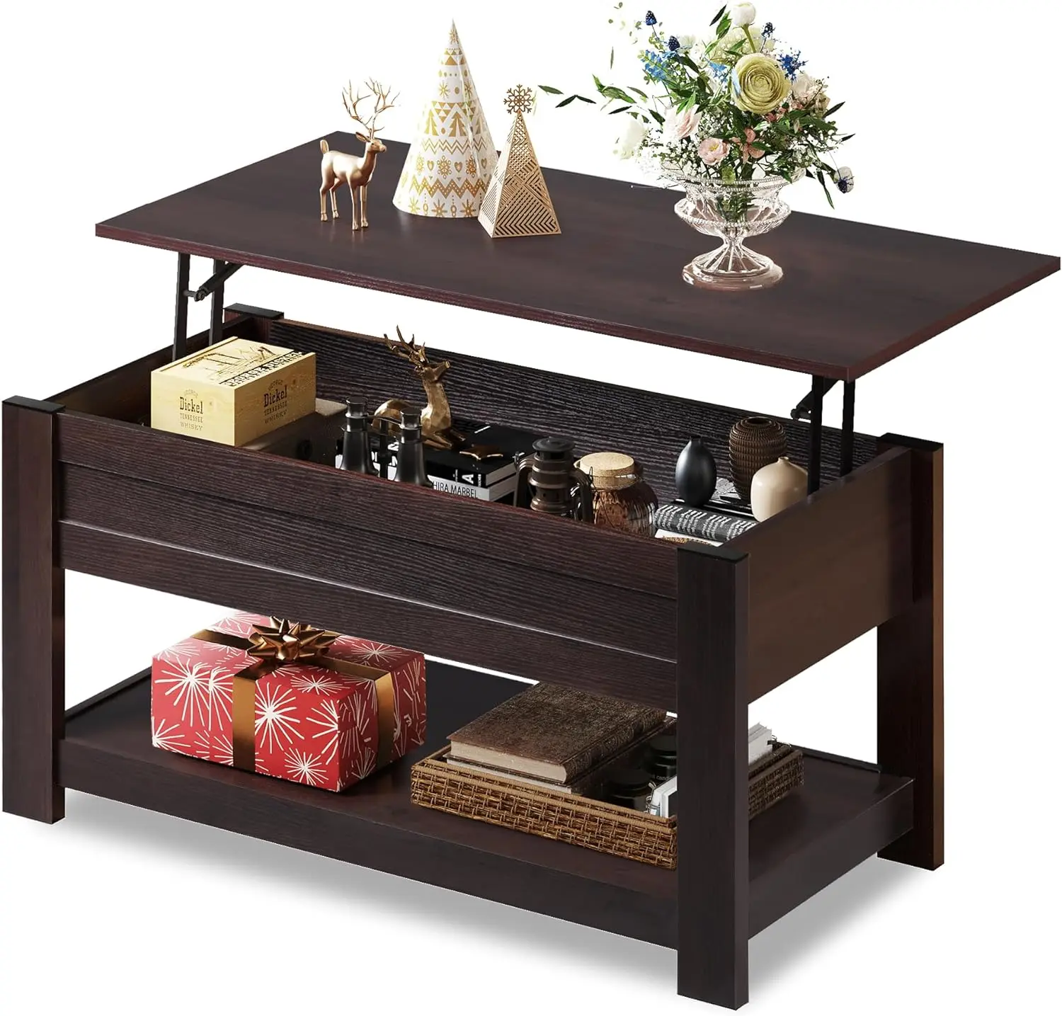 

Coffee table, 38 inch adjustable coffee table with hidden compartments and living room storage rack