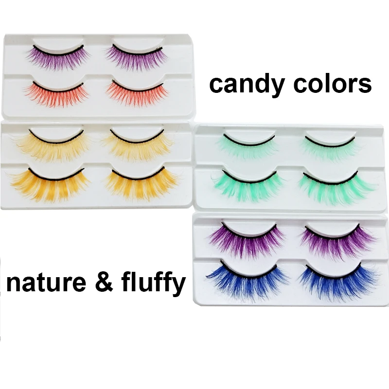 2 paia di ciglia colorate naturali finte soffici rosso blu arcobaleno ciglia Halloween White Cils Cosplay Mix colori trucco ciglia