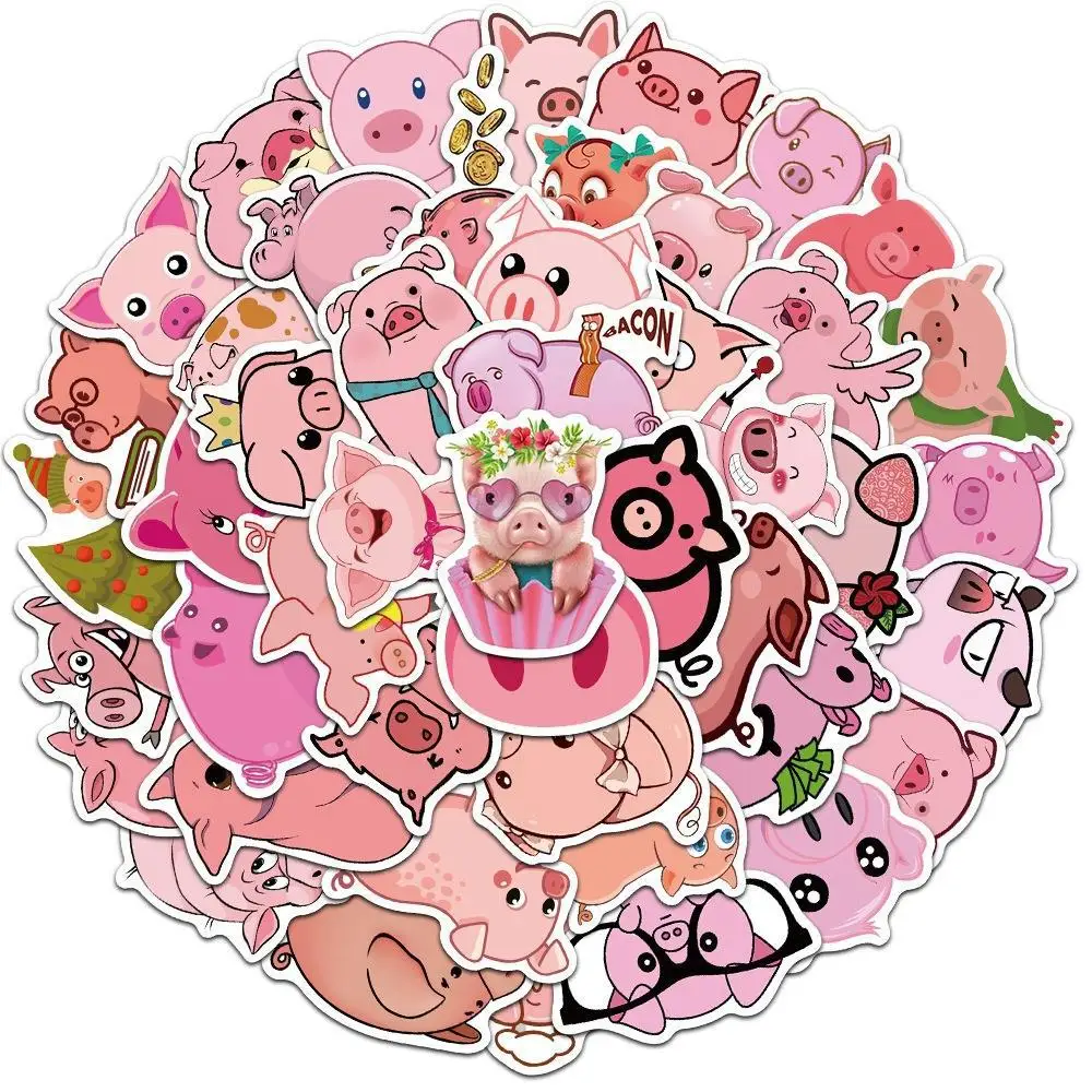 10/30/50/100Pcs cartoon Lovely pink pig Graffiti Sticker For Snowboard Laptop Luggage Car Fridge DIY Styling Vinyl Sticker