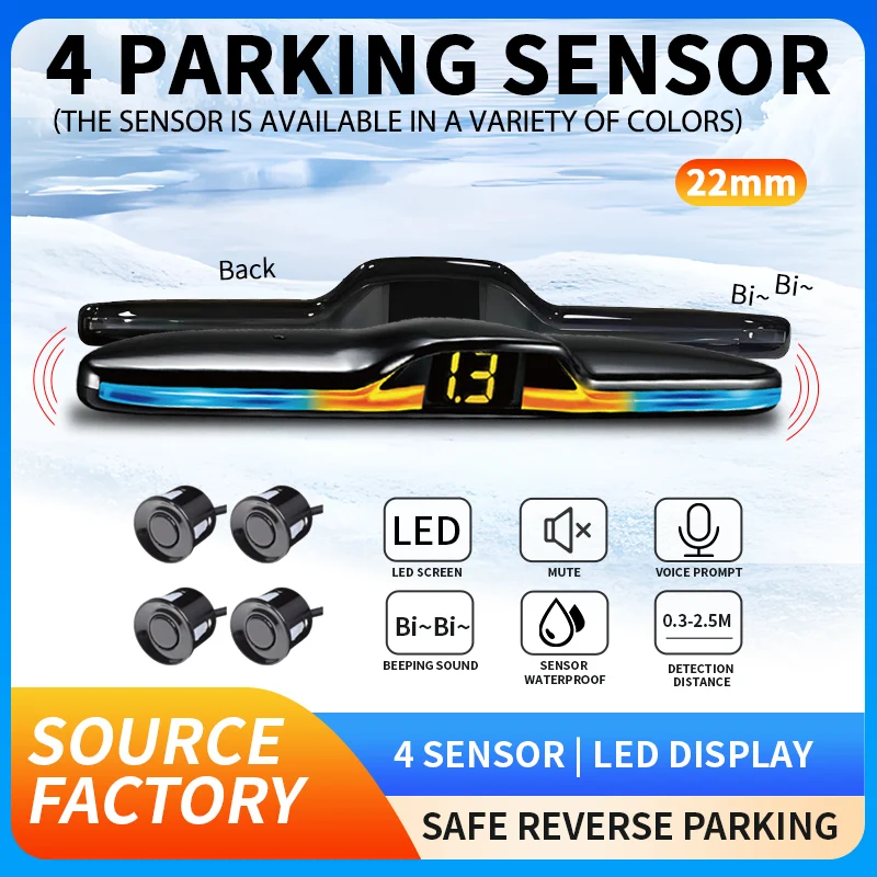 

Source factory, 4-probe parking sensor system, supports Voice prompt, 22mm, parking sensor, reversing radar system,12V