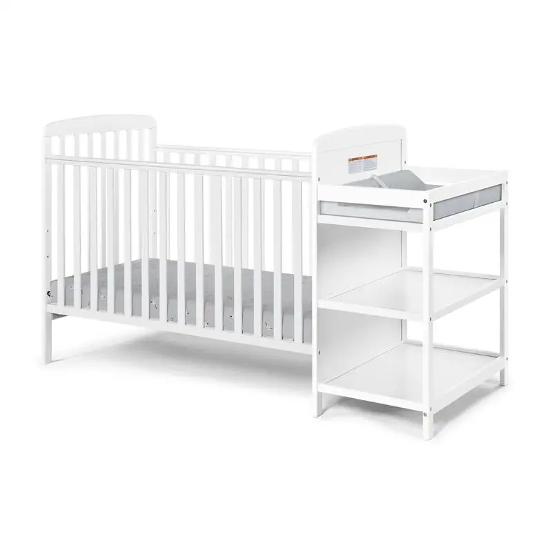 Combo berceau et changeur convertibles 3 en 1, finition blanche, hauteurs de matelas réglables, design peu encombrant, crèche élégante