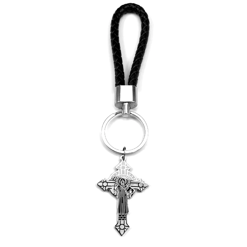 الكاثوليكية سانت بنديكت ميدالية الصليب مفتاح سلسلة للنساء الرجال الذهب اللون الفولاذ المقاوم للصدأ سان بينيتو خاتم هدية