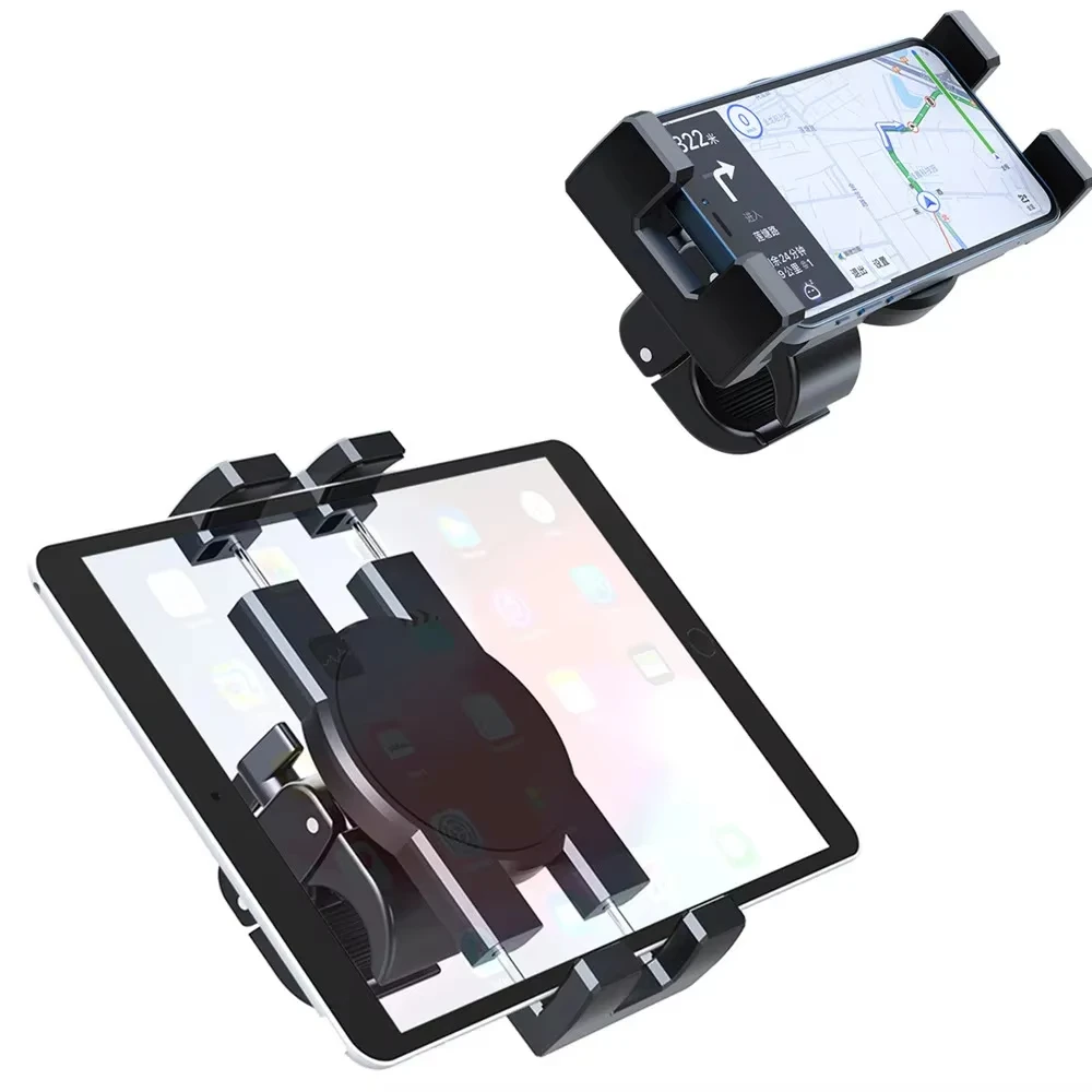 

Motorcycle Bike Handlebar Tablet Holder Bicycle Cell Phone Clamp Rotatable Smartphone Clip Treadmill Mount For 4.7'- 6.8' Stand