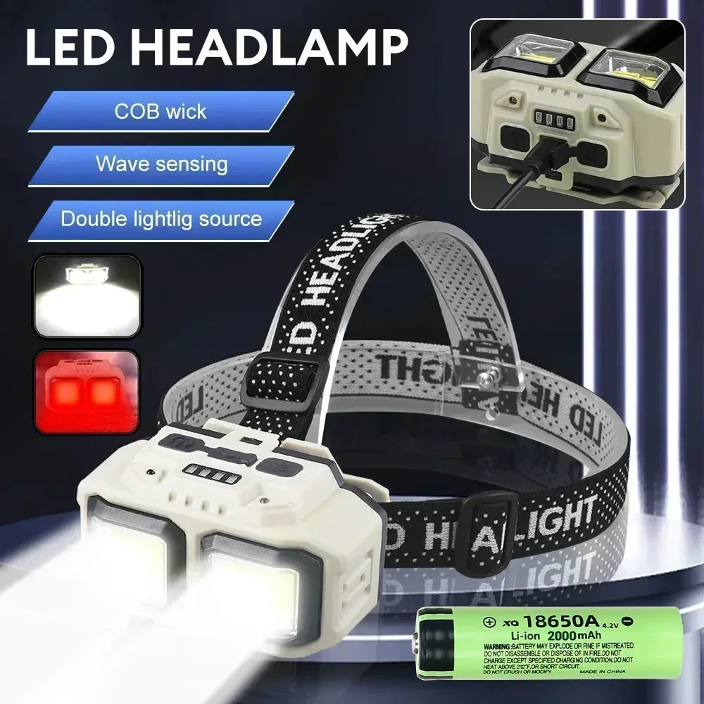 Powerful LED Induction Headlamp 4 Lighting Modes Type-C Charge Head Flashlight Outdoor Waterproof Camping Fishing Headlight