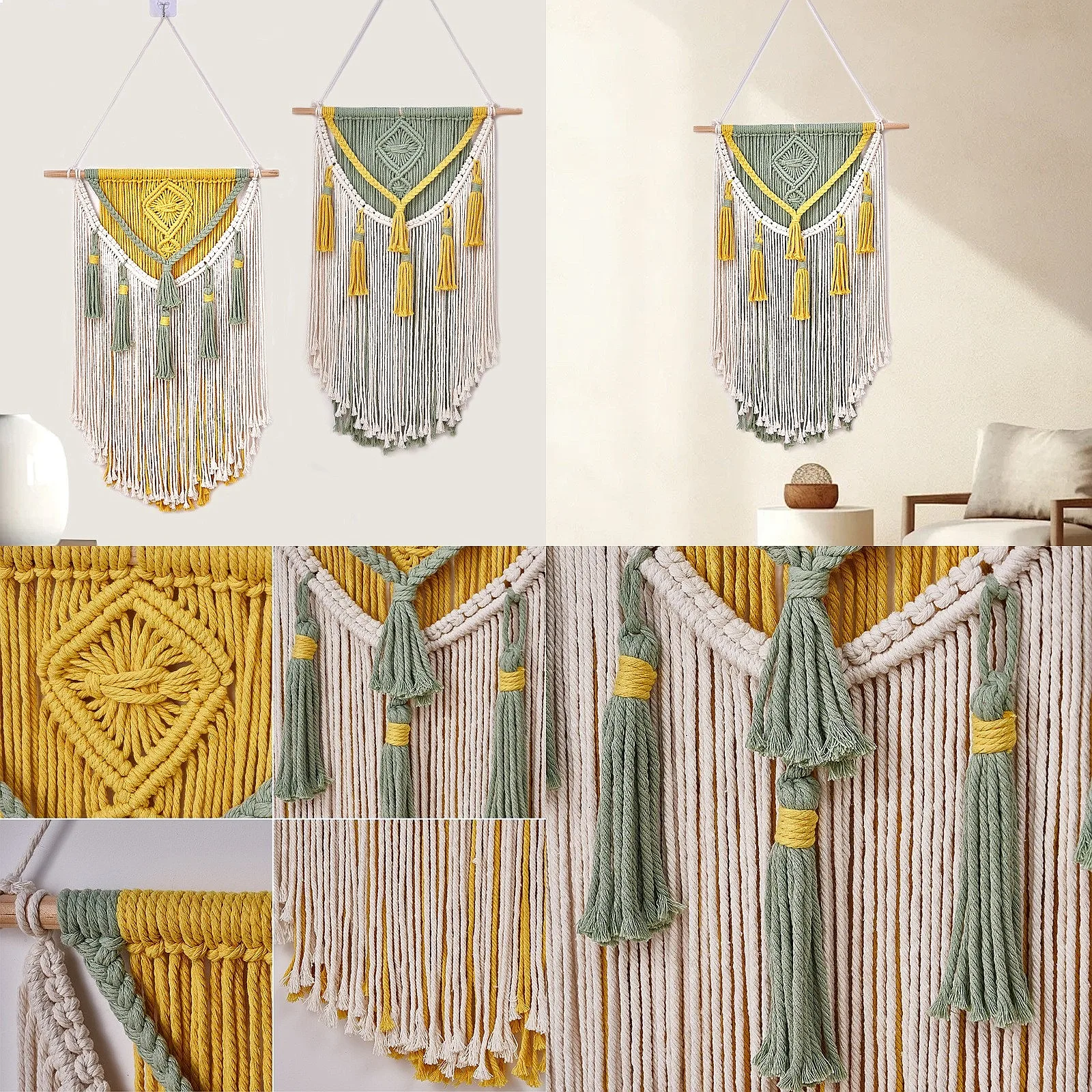 Bohemian Handwoven Tapestry Colorful Cotton Rope Wall Hanging Decor for Living Room Bedroom Kids Room Hotel