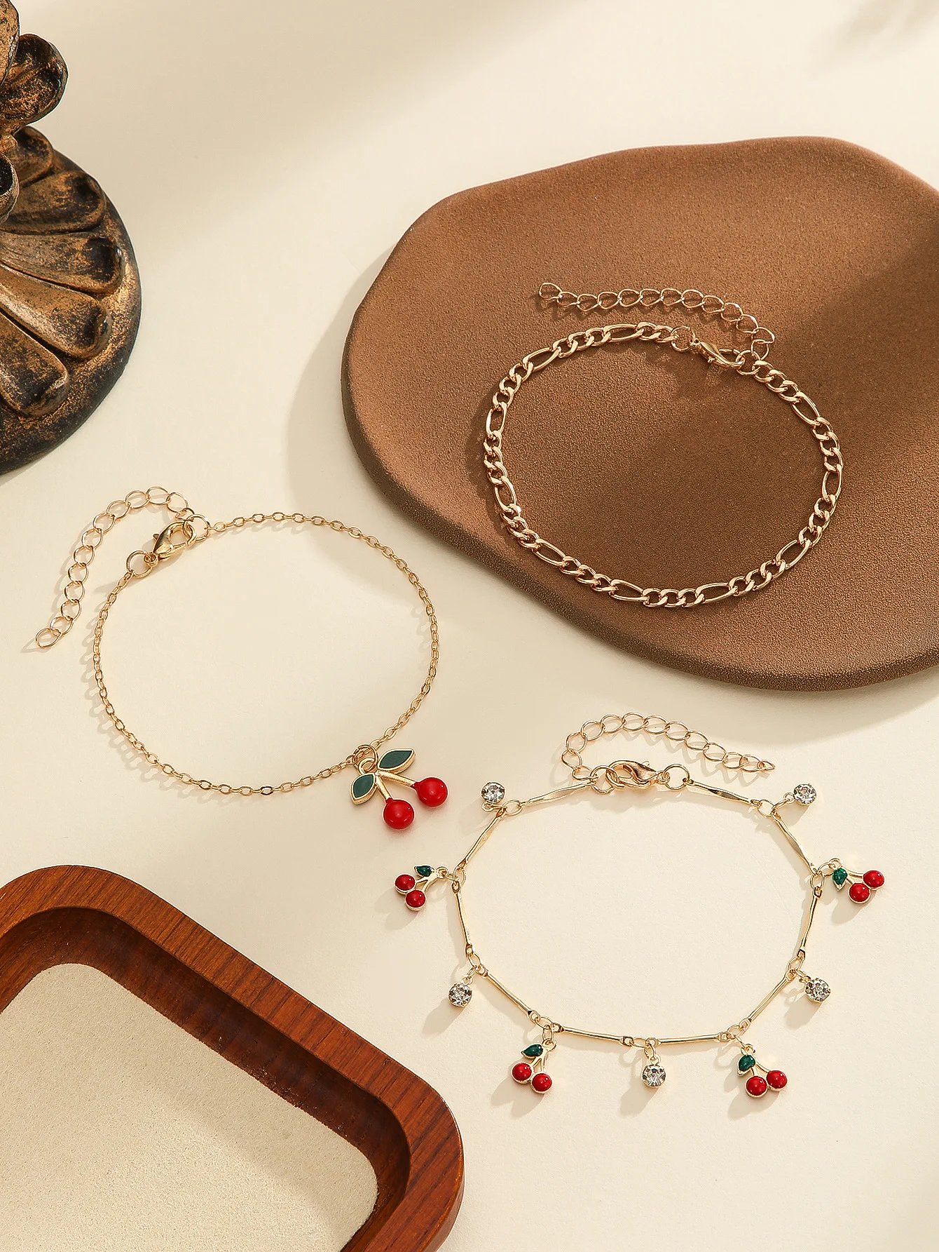 Red cherry anklet set for women summer fashion small fresh red oil dripping multi-layer anklet