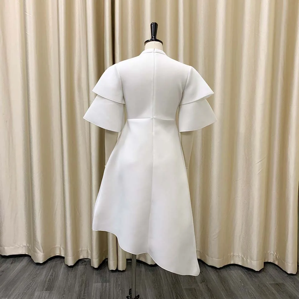 Eleganti abiti da festa per le donne di lusso 2024 moderno O collo manica svasata A vita alta una linea A metà polpaccio solido vestito da cena di compleanno