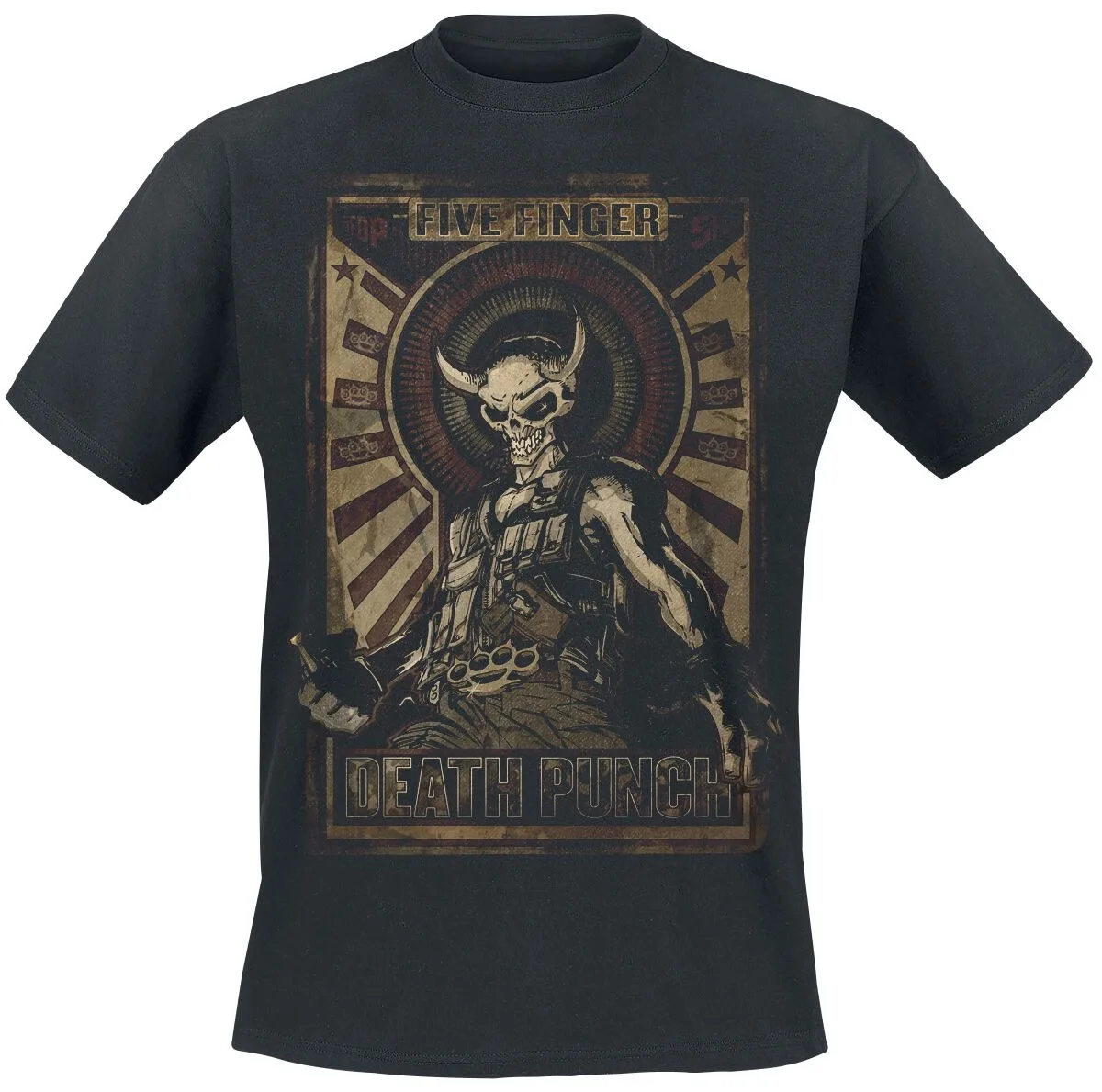 Five Finger Death Punch Vintage Poster Skull Soldier Print T-Shirt Unisex Metal Fans Tee