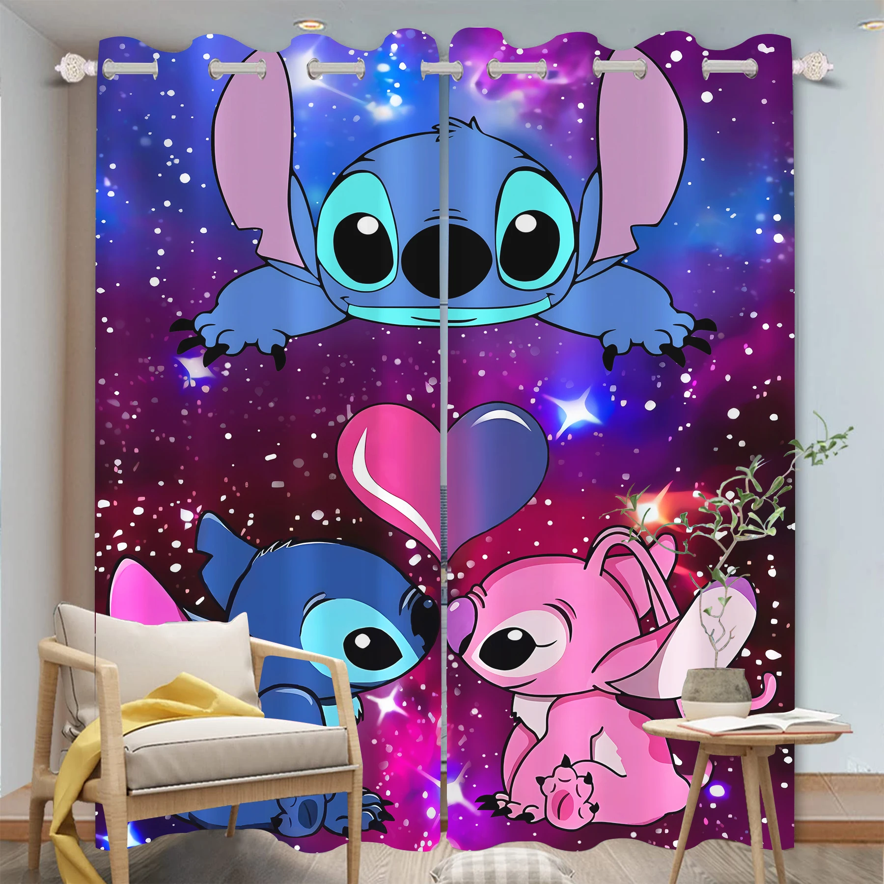 Cortina de dibujos animados de Stitch de Disney, impresión 3D, dormitorio, sala de estar, ventana, partición opaca, estilo, decoración del hogar