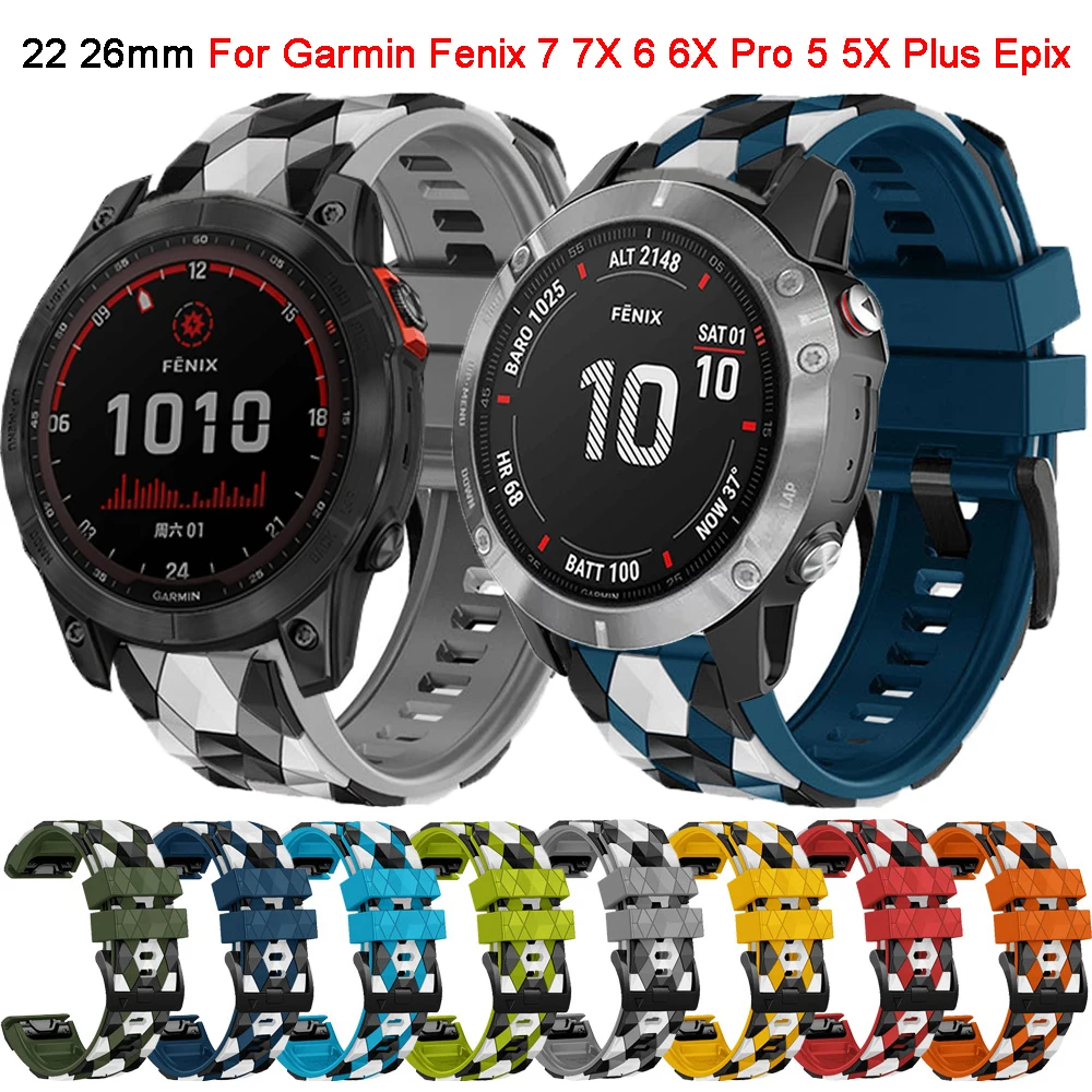 22 26mm Quick Fit Watchbands For Garmin Fenix 6 6X Pro 7 7X 5X 5 Plus 3HR Silicone Easyfit Wrist Band Football Pattern Strap