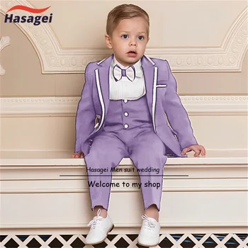 라벤더 컬러 소년 세트, 포멀 웨딩 턱시도, 파티, 어린이 옷, 2-16 세, 3 피스