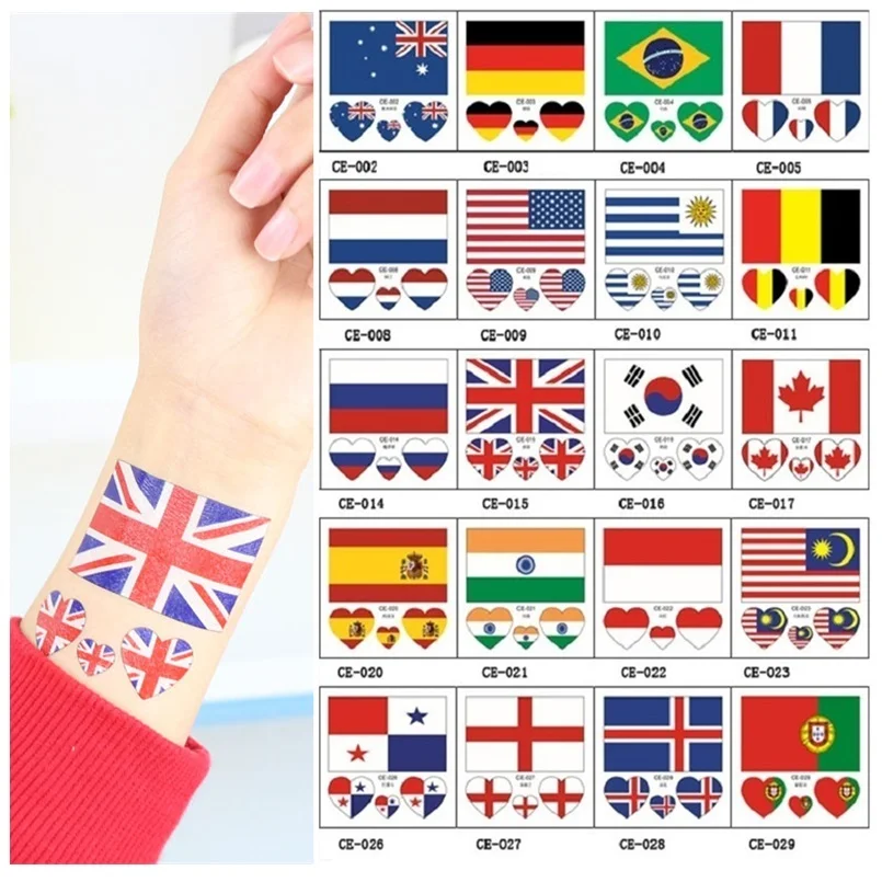 10Pcs/Set Temporary Tattoo National Flag Regional Fake Tattoo Sticker Waterproof Disposable Women Men Body Art Activities Makeup