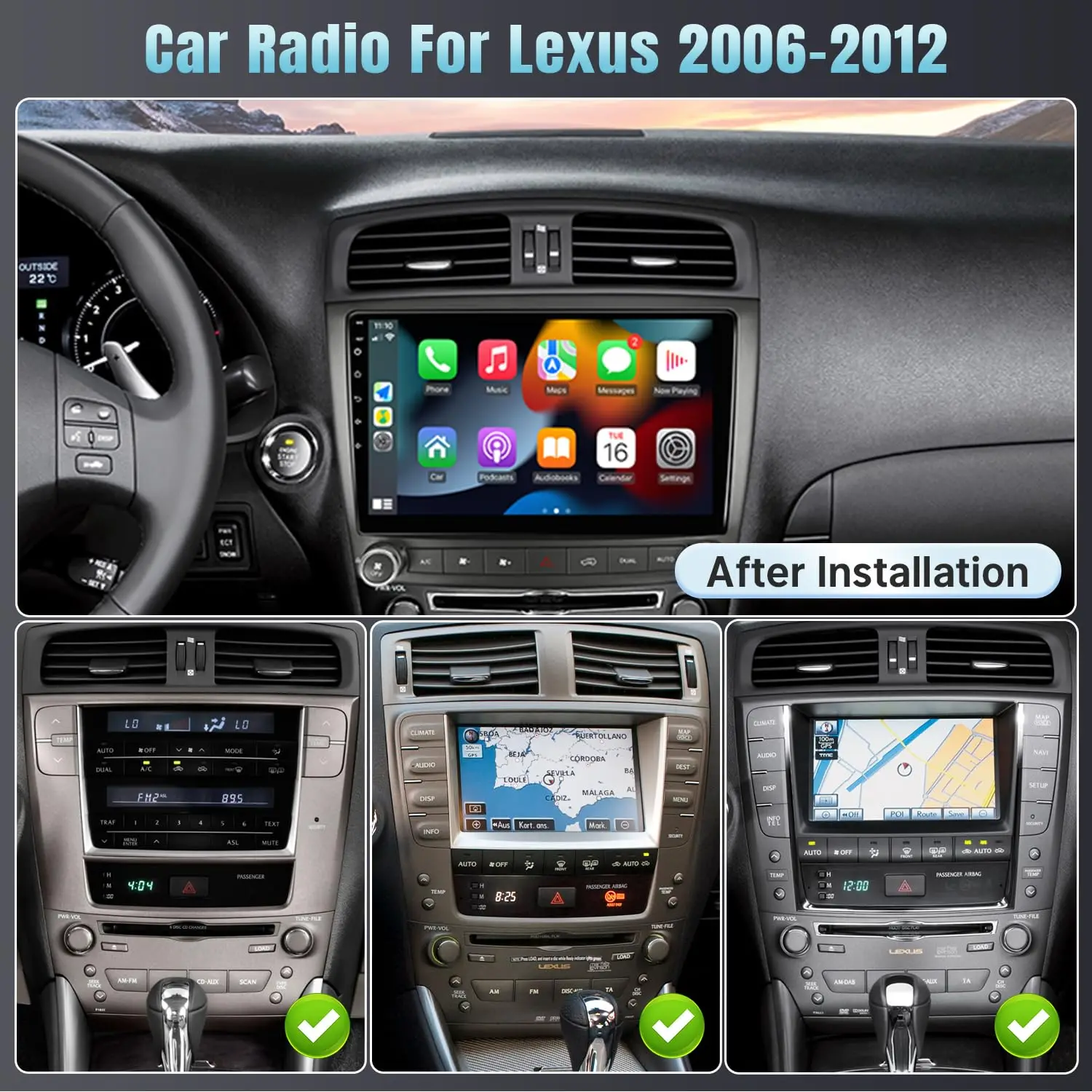 Leeocar Wireless CarPlay Android Auto Car Radio For Lexus IS250 IS300 IS350 2006-2012 GPS Multimedia 2 Din 4G 64G