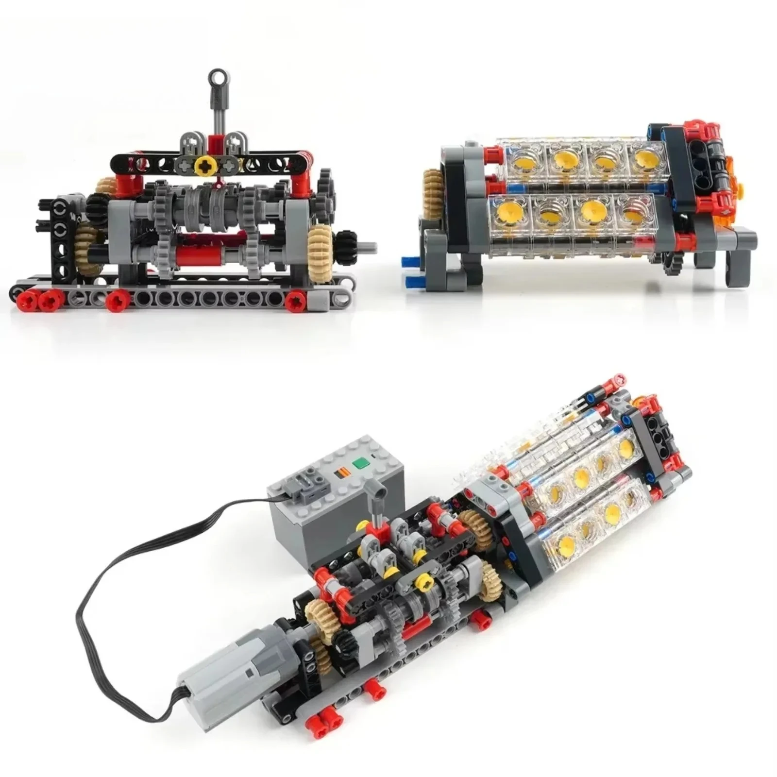 ตัวต่อเลโก้โปร่งใสไฮเทค V16 เครื่องยนต์ขนาดเล็ก ชุดประกอบกลไกเกียร์ 6 สปีด ตัวต่อสร้างสรรค์ ของเล่น DIY