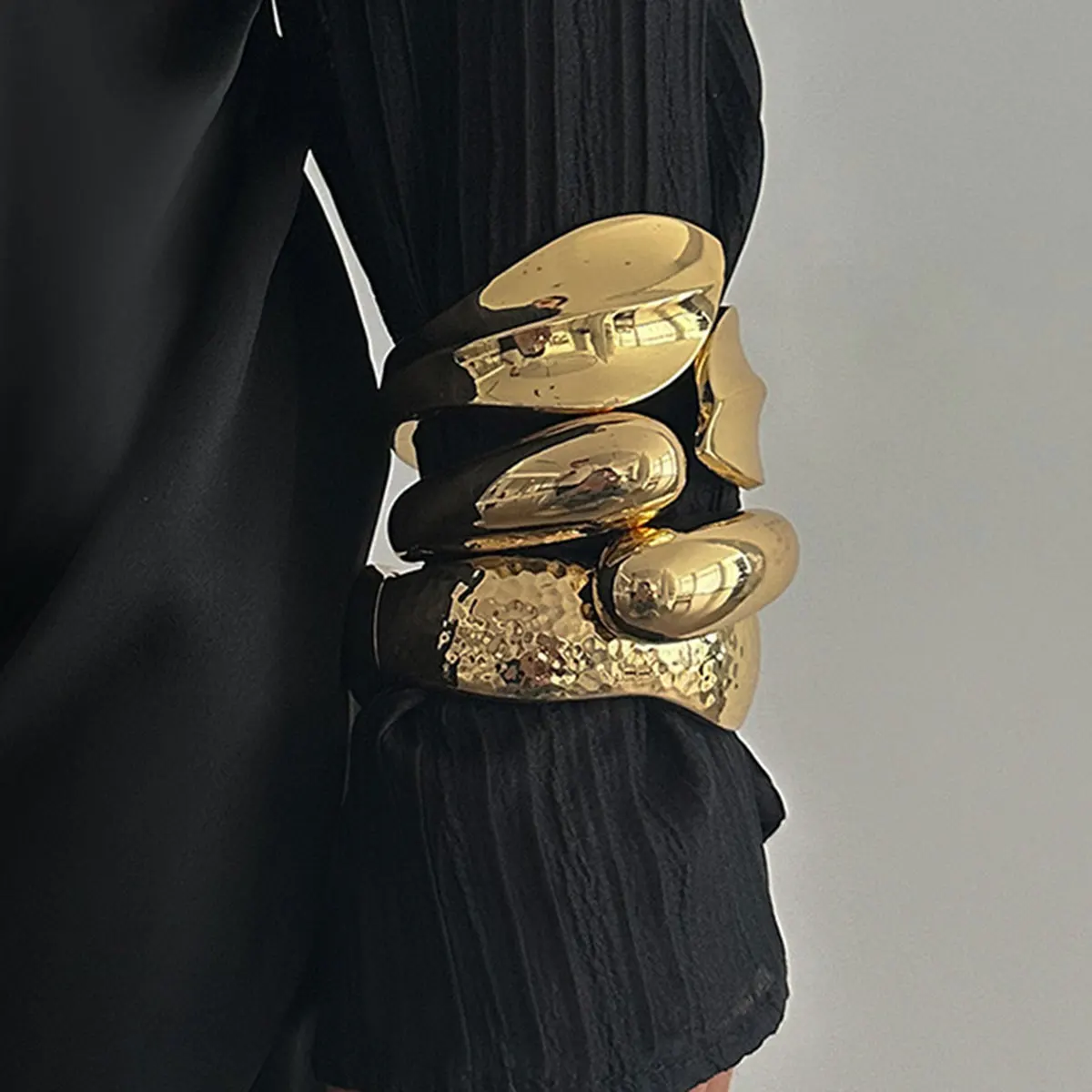 KMVEXO Exaggerated Vintage Geometric Irregular Cuff Wide Bangles For Women Punk Gold Silver Color Spring Bracelet Jewelry Gifts