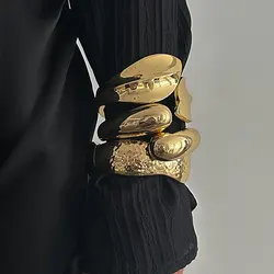 KMVEXO Exaggerated Vintage Geometric Irregular Cuff Wide Bangles For Women Punk Gold Silver Color Spring Bracelet Jewelry Gifts