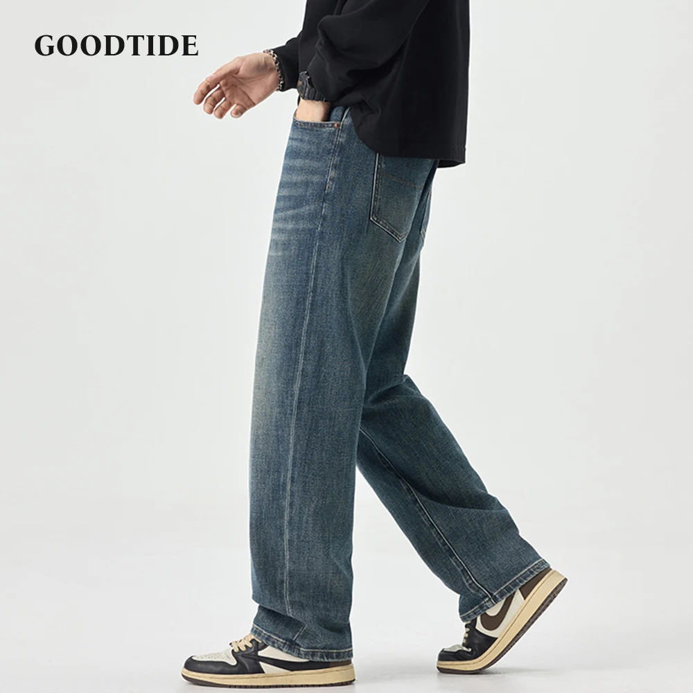 

Fashion Men's Washed Wide Leg Jeans Loose Fit Denim Pants Casual Streetwear Trousers Vintage Wash Detail Comfortable Men