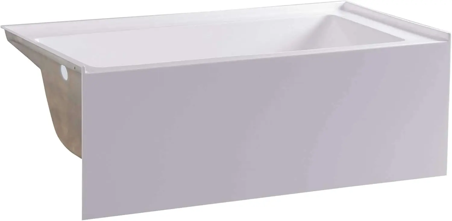 Acrylic Fiberglass Alcove Soaking Bathtub with Integral Apron Front in Glossy White - Left Hand Drain 48