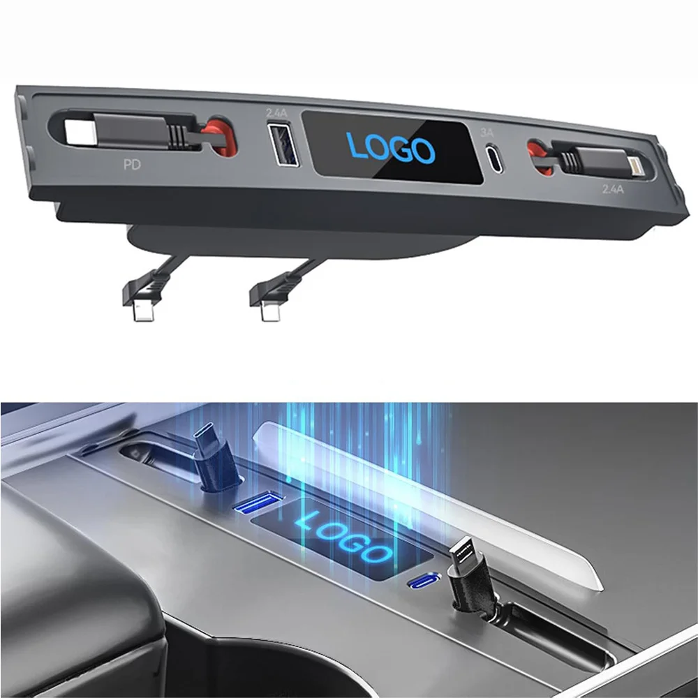 

Док-станция с выдвижным концентратором, док-станция на центральной консоли, USB-концентратор, быстрое зарядное устройство с кабельным адаптером для Tesla Model Y Model 3