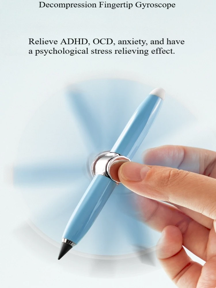 Multifunctional Metal Rotating Fidget Pencil with Eraser, Writable EDC Fidget Spinner Eternal Pencil Stress Relief Toy