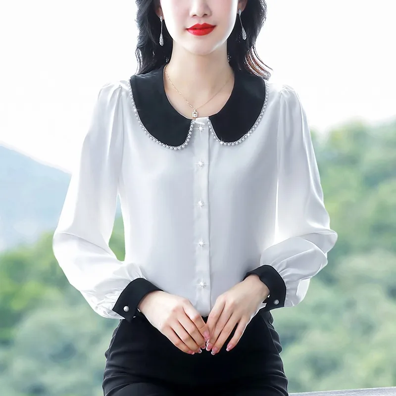 

Fashion Long Sleeve Doll Collar Women Shirt White Chiffon Shirt Blouse Women Tops Blusas Para Mujer Camisas De Mujer Blusa H227