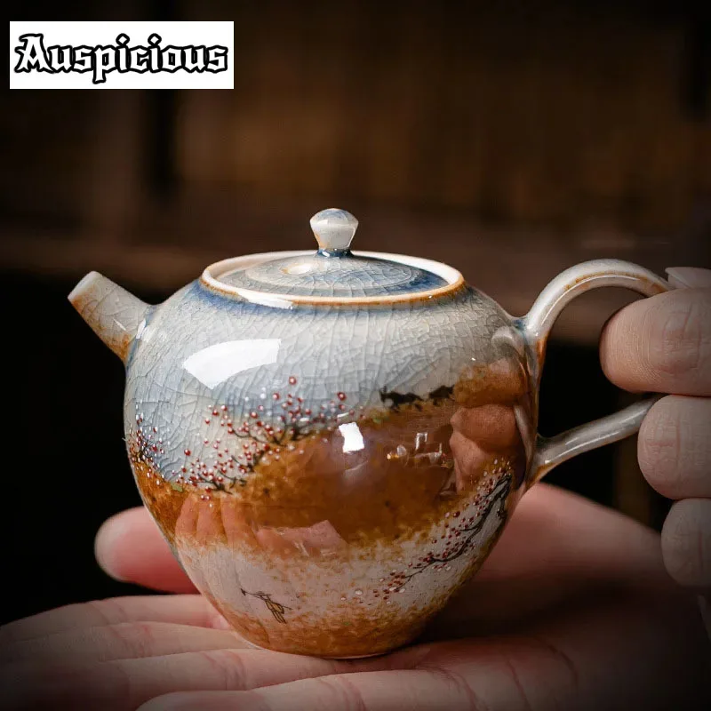 

High-end Plant Ash Hand Painted Ceramic Teapot Handmade Household Chinese Kung Fu Teaset Ball Hole Filtration Pot Birthday Gift