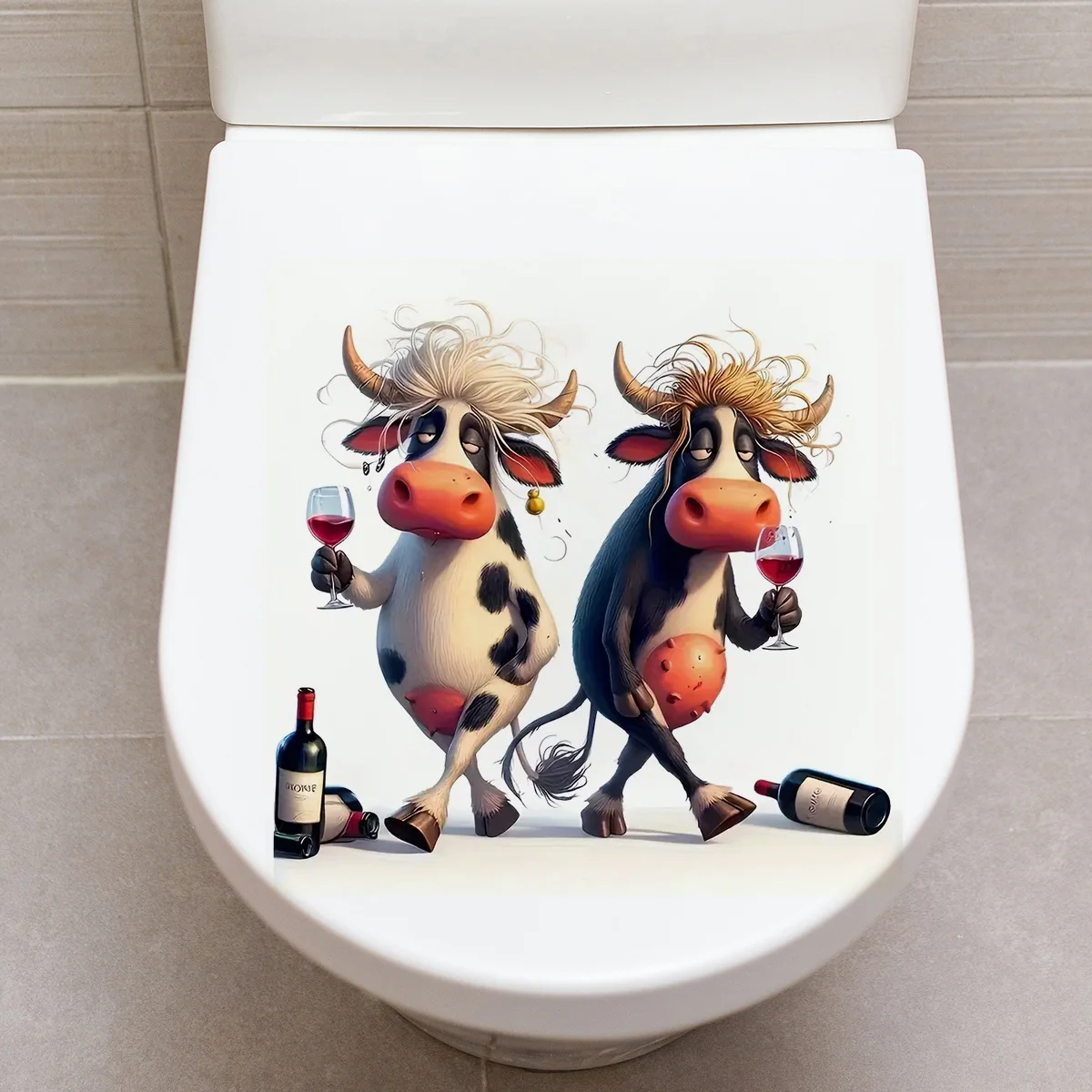 

Cartoon Cow Drinking Red Wine Waterproof Vinyl Car Decals for Windows, Bumper, Exterior Decorative Accessories, Blocking Scratch