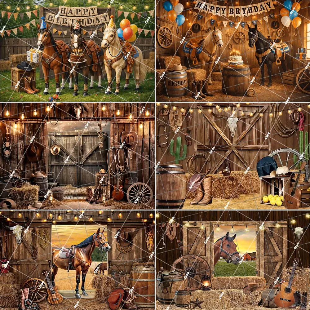 

1pc Western Cowboy Backdrop Banner West Happy Birthday Party Vintage Barn Door And Log Cabin Baby Shower Background Props