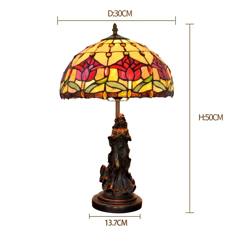 Red Tulip Tiffany Stained Glass Retro Table Lamp for Restaurant Bedroom Living Room Designer Table Lamps Luxury Modern Decorativ