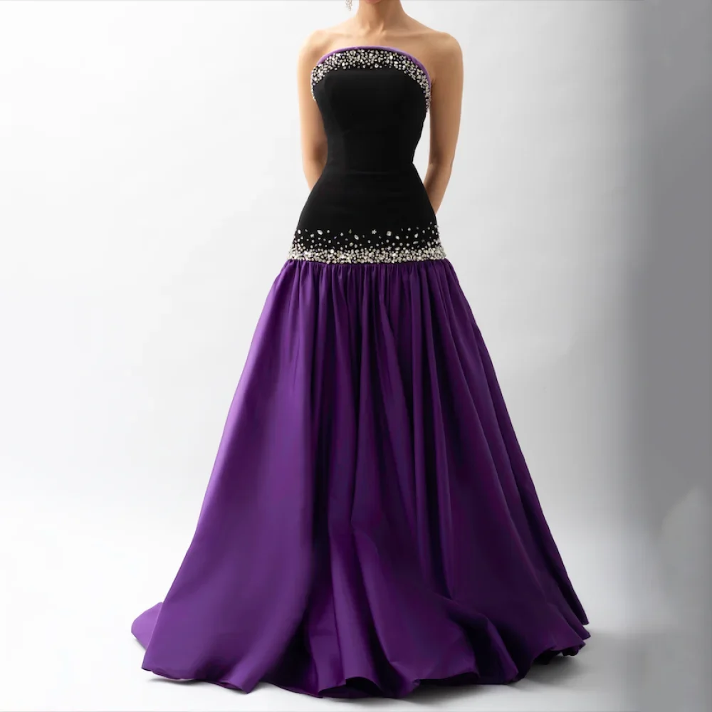 

Customized Elegant Crystal Beading Party Evening Gowns A-Line Long Prom Dress Strapless Formal Occasion Dress فساتين الحفلات