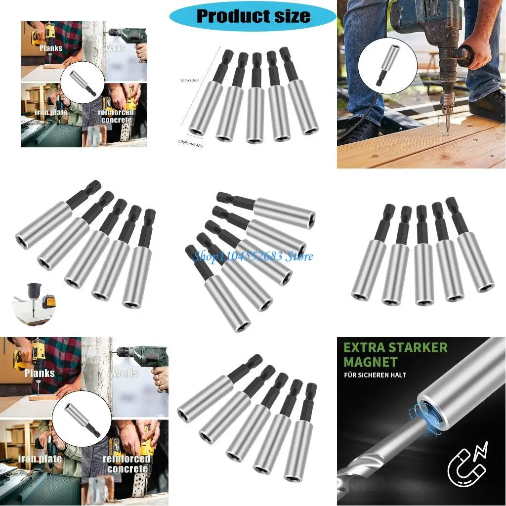 

Y6GD 6pcs Extended Socket Adapters 60mm Long Alloy Steel Bit Holders for Hard to Reach Areas DIY Project