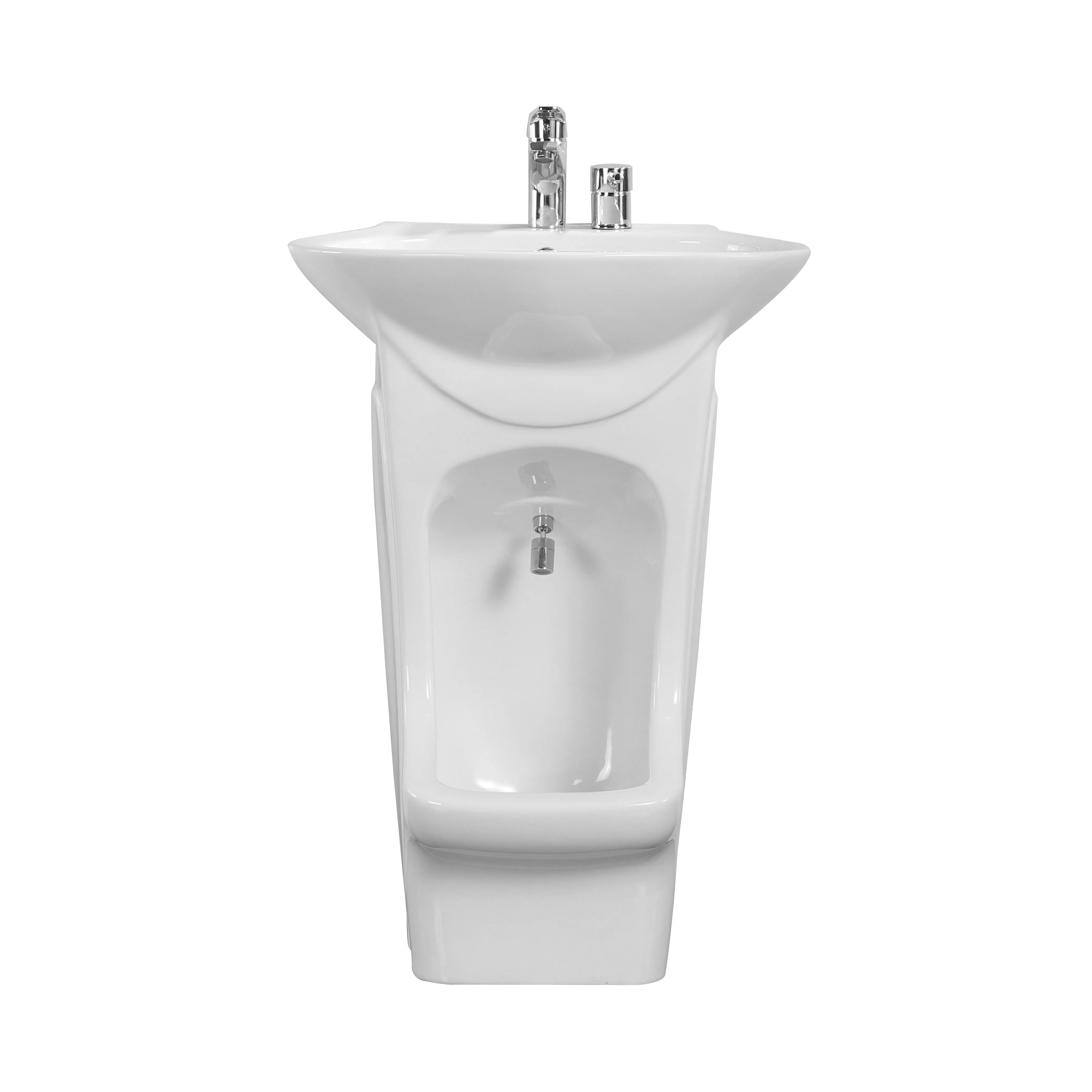 

Современная керамическая раковина-пьедестал Wudu Mate: компактная овальная чаша с одним отверстием для смесителя, практичная станция для омовения