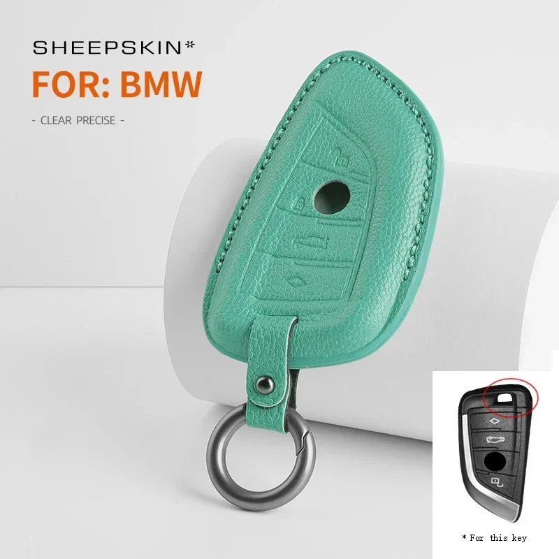 

For BMW New 5 Series 530 1-Series 2-Series 3-Series X1 X2 X3 GoatSkin Leather Car Remote Key Sheepskin Cover Case Shell Keychain