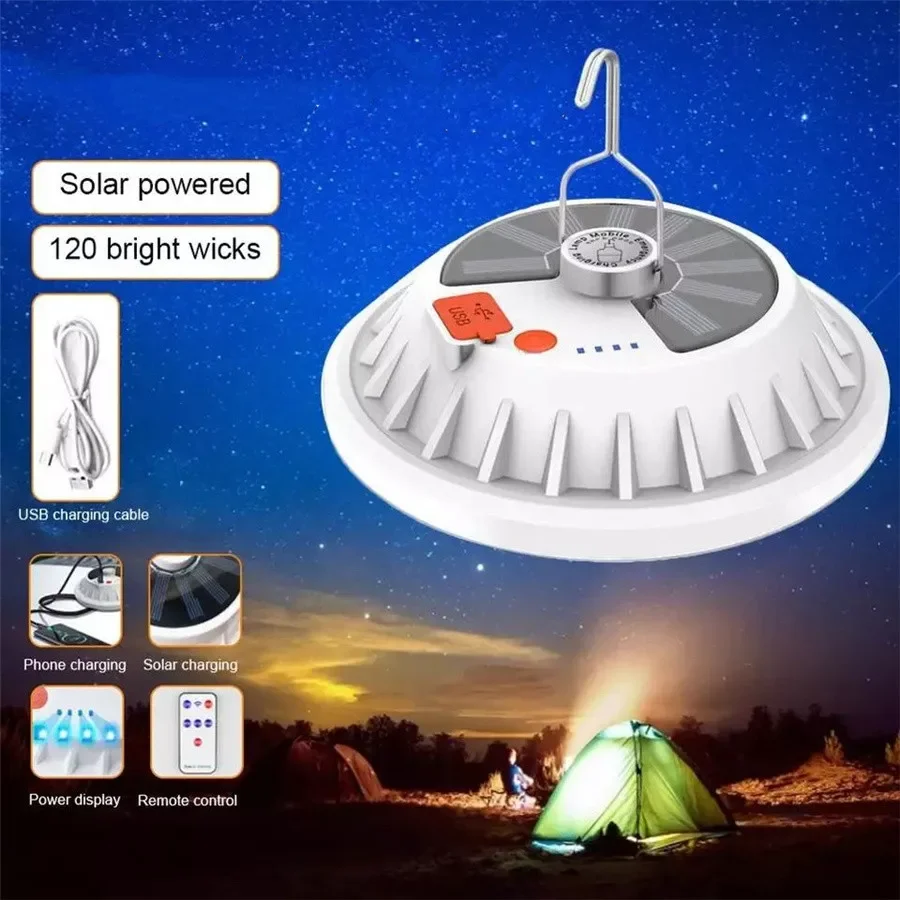 Tirvos Solar Led Light Outdoor Camping Tent Lamp Waterproof Portable Lantern USB Rechargeable Solar Emergency Night Market Light