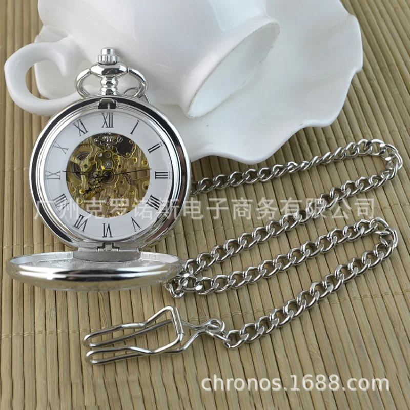 Large Magnifying Glass Semi-automatic Mechanical Pocket Watch Roman Style Hollow-out Flip Pocket Watch Factory