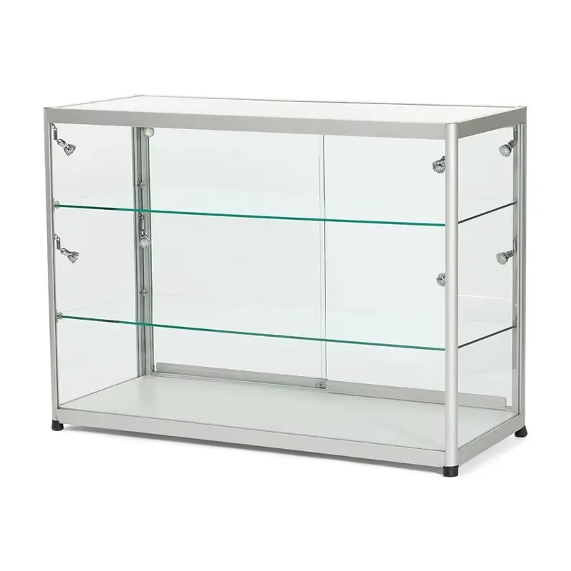 for Aluminum Frame Countertop Glass Display Cabinet with Locking Door LED Light 8 Piece Package for Collectibles Toys Jewelry