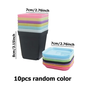 10 Buah Pot Persegi Kecil Mini Berkebun Pot Bunga Tujuh Warna Pot Sukulen Pot Plastik Persegi Hitam Kecil Nampan Bibit TMZ 10 pot succulents penjualan terbaik - №