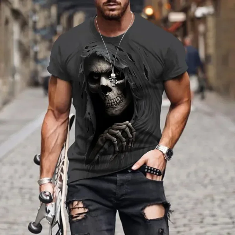 

Grim Reaper T Shirt 3d Heavy Metal Skull T Shirts for Men Graphic Print T-shirts Black Short Sleeve Punk Rock Top Men's Clothing