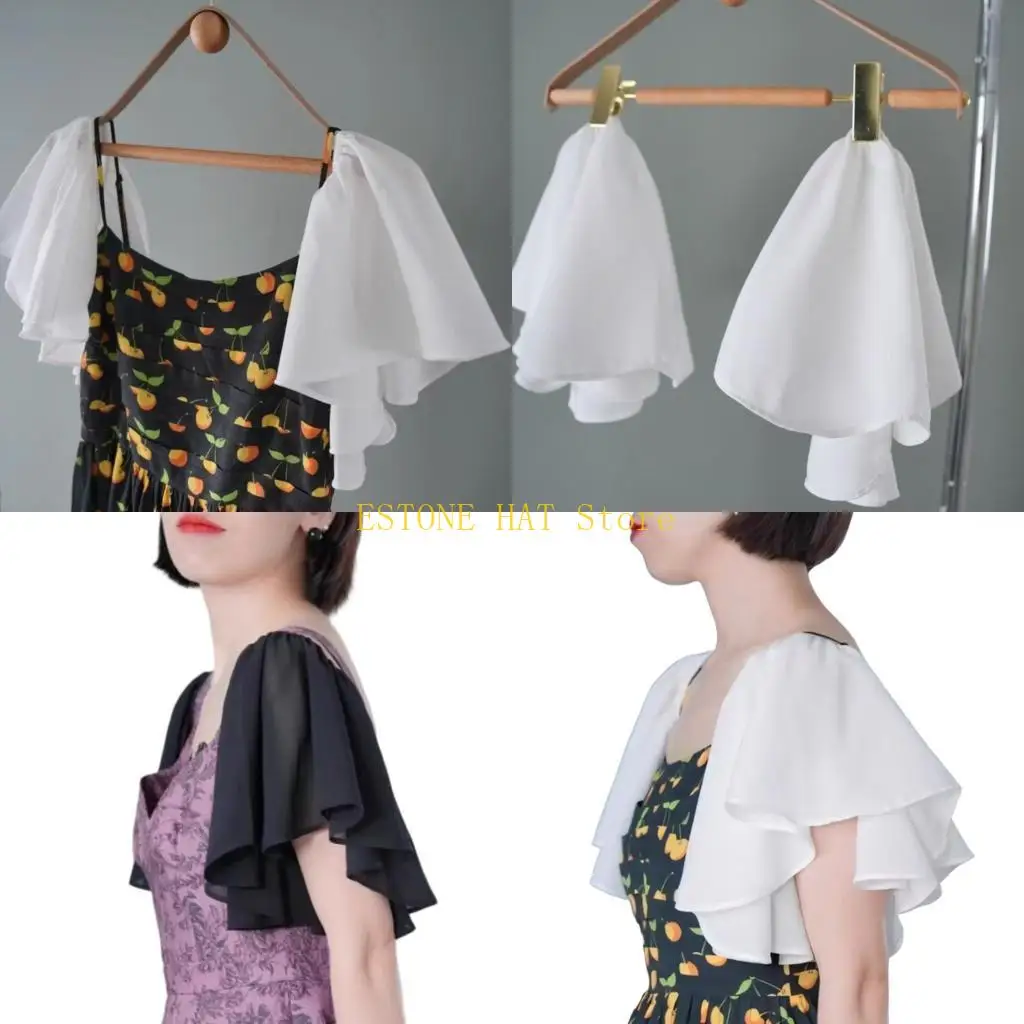 

49MF Elegant Ruffle Detachable Arm Sleeves Elastic Arm Covers For Hot Weather Outfit