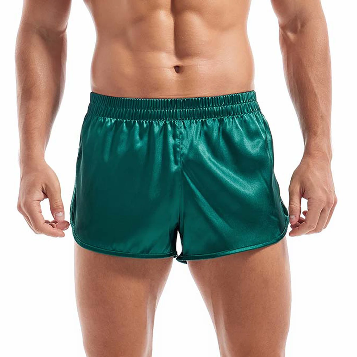 Sous-vêtements en Satin, Boxer Sexy pour hommes, slip de pyjama en soie lisse, short ample fendu pour homme, Boxer de salon, bas de nuit pour la