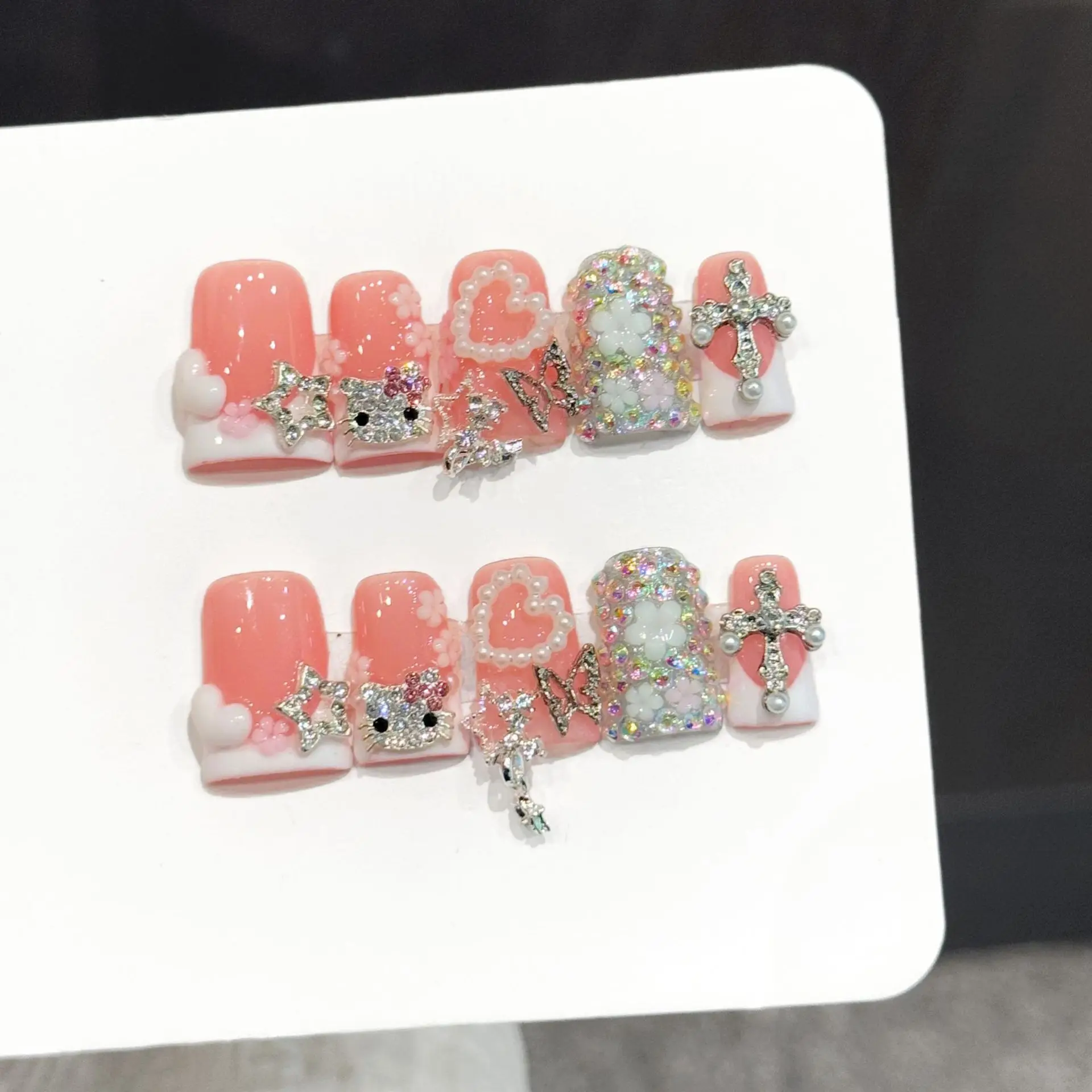 10PCS Duck Handmade Press On Nails,Cute Girl Style,Suitable For Festivals Parties And Daily Wear.