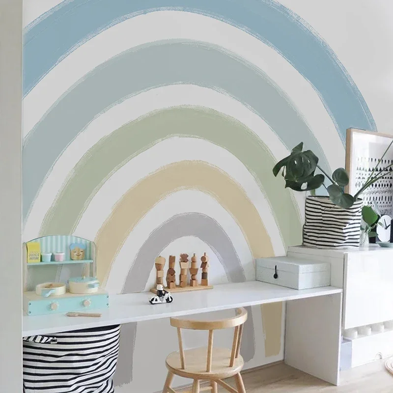 Large Watercolor Children's Rainbow Wall Stickers Self-adhesive Seamless Fabric Mural for Kids Room Living Room Home Decoration - view 2