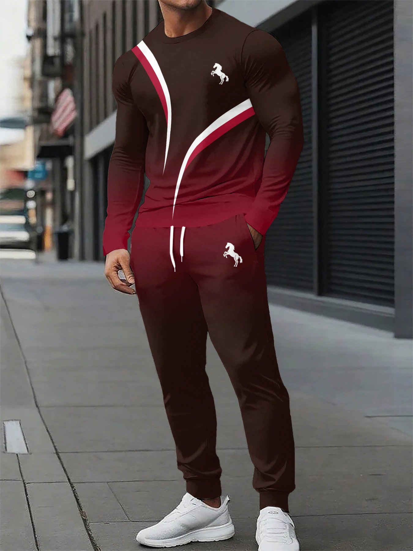 

Everyday Casual Comfort Men's Long Sleeve Crew Neck T-shirt And Pants Street Trend Fashion Men's Top Trend Drawstring Pants