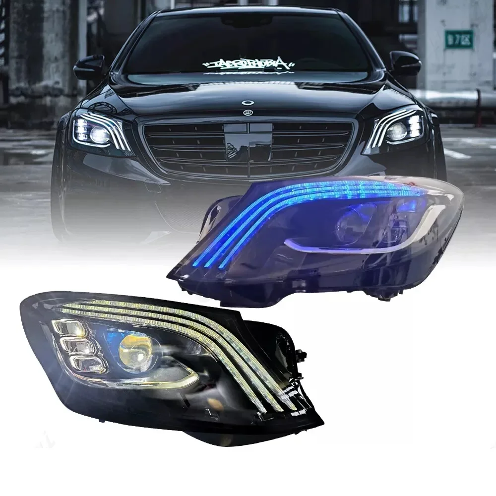 

Пара фар в сборе для Mercedes-Benz S-Class W222 DRL 2014-2018, обновленные светодиодные ежедневные ходовые огни, стример, фары