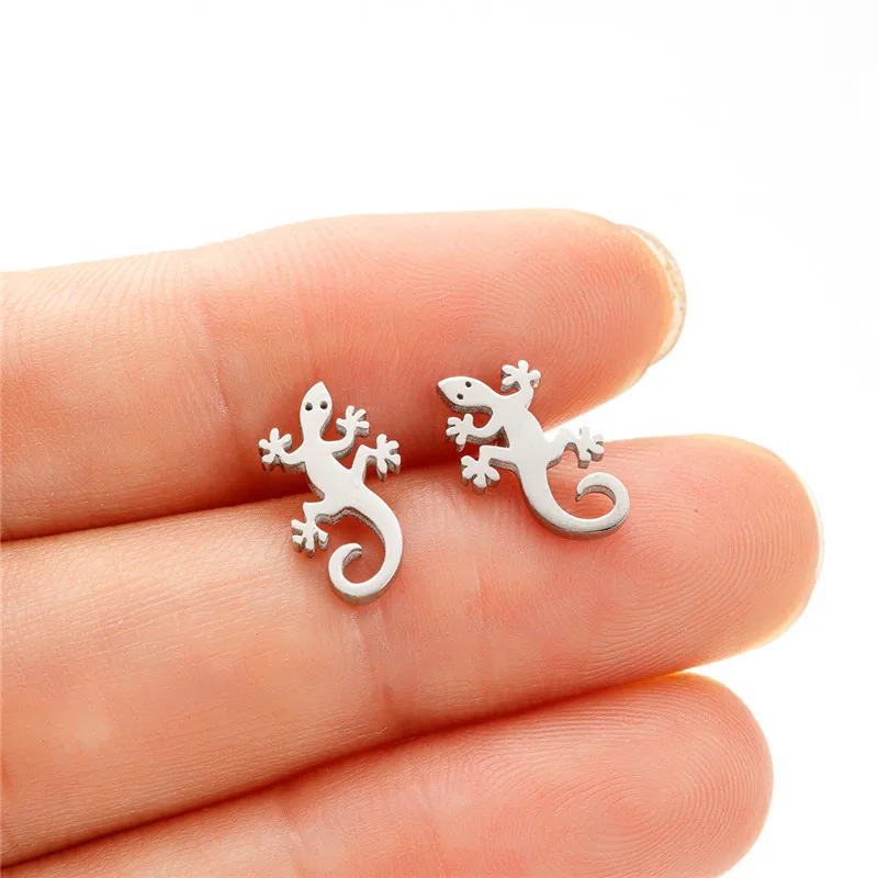 Hip Hop Stainless Steel Lizard Stud Earrings for Women Men Fashion Gecko Cocktail Earings Animal Ear Piercing Jewelry Pendientes