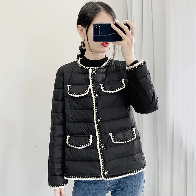 Female Autumn Winter 2022 New Padded Down Cotton Padded Jacket Slim White Black Round Neck Parkas Women