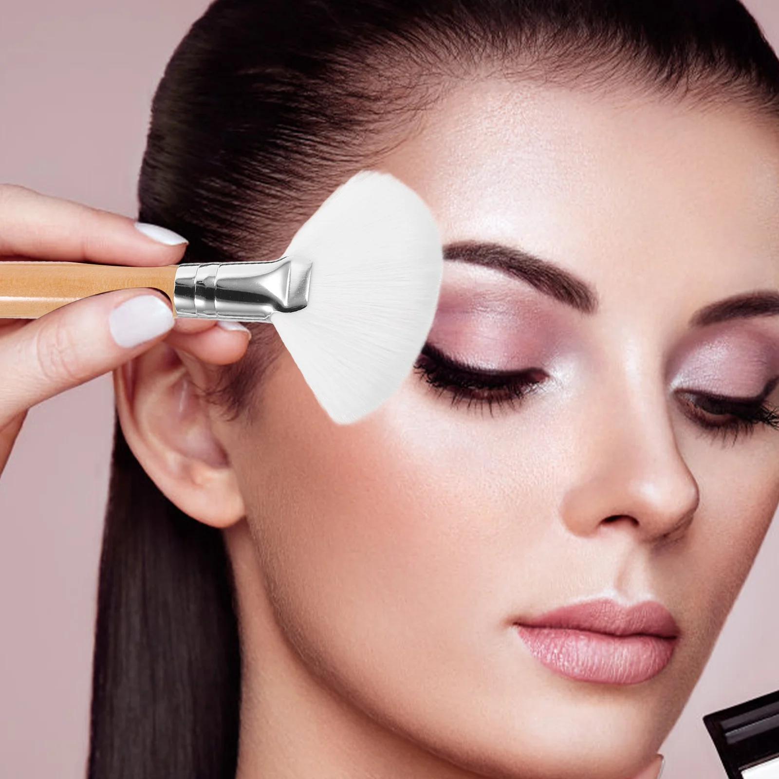 2 pçs maquiagem facial premium cabelo de náilon macio denso para fundação blush pó alça longa escova facial configuração pó escova compõem