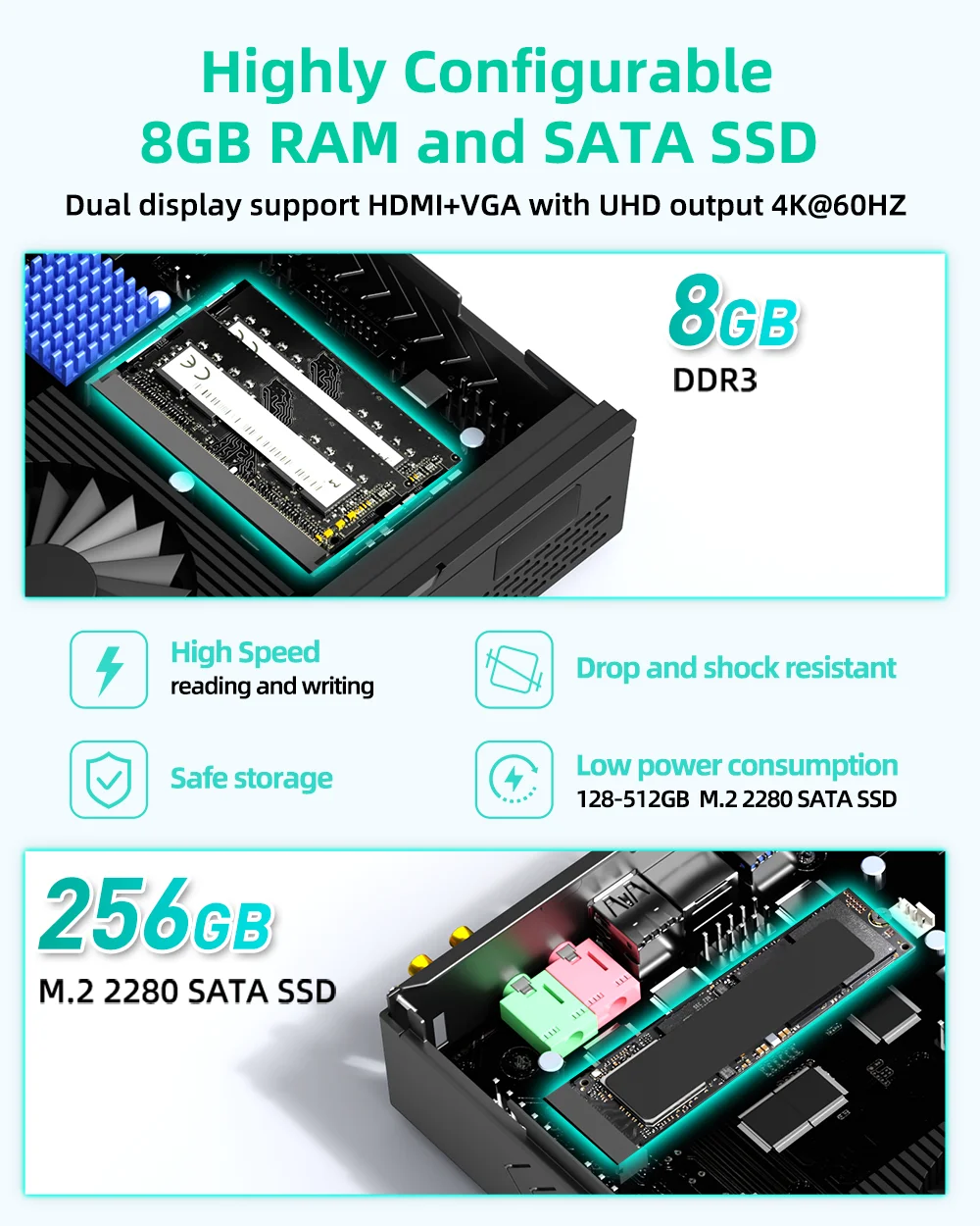 YCTipc AMD A10-8700P/A12-9720P DDR3 미니 PC 사무용 컴퓨터 HDMI+VGA 4K@60Hz 512GB SSD 데스크탑 미니 컴퓨터 WiFi5